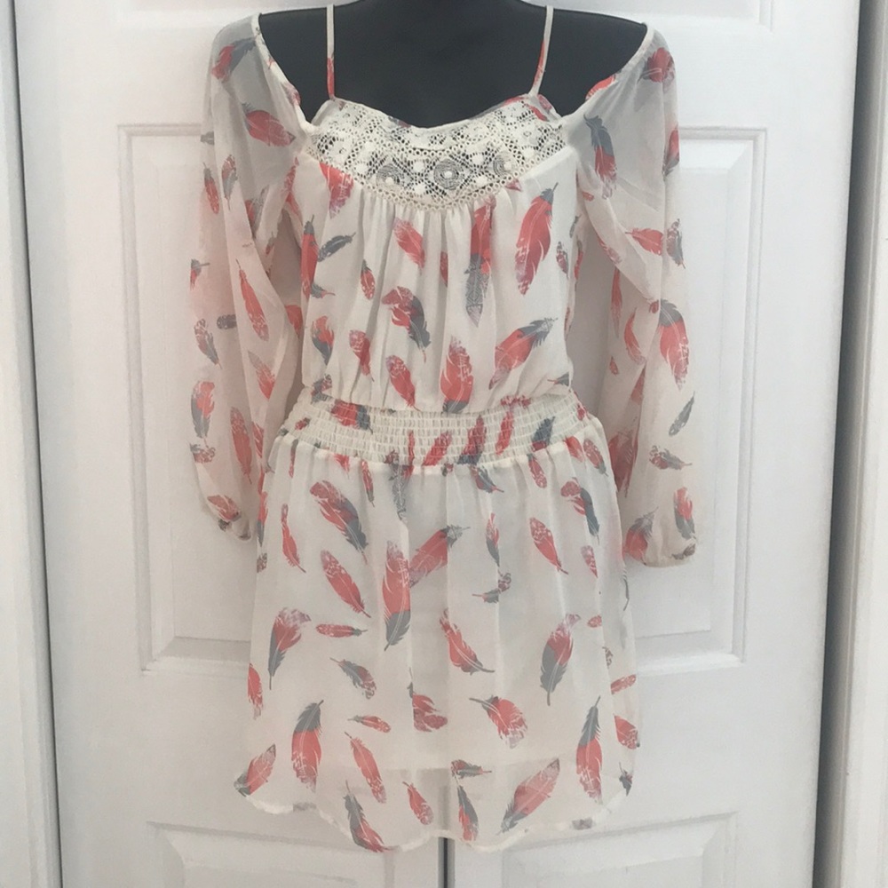 Xhilaration Cold Shoulder flowy Boho Feather Dress